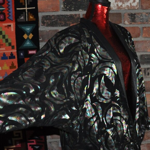 Vtg 90s Avant Garde Metallic BLACK LEATHER Bat Wing Cocoon Jacket CAR Coat M - Picture 7 of 14